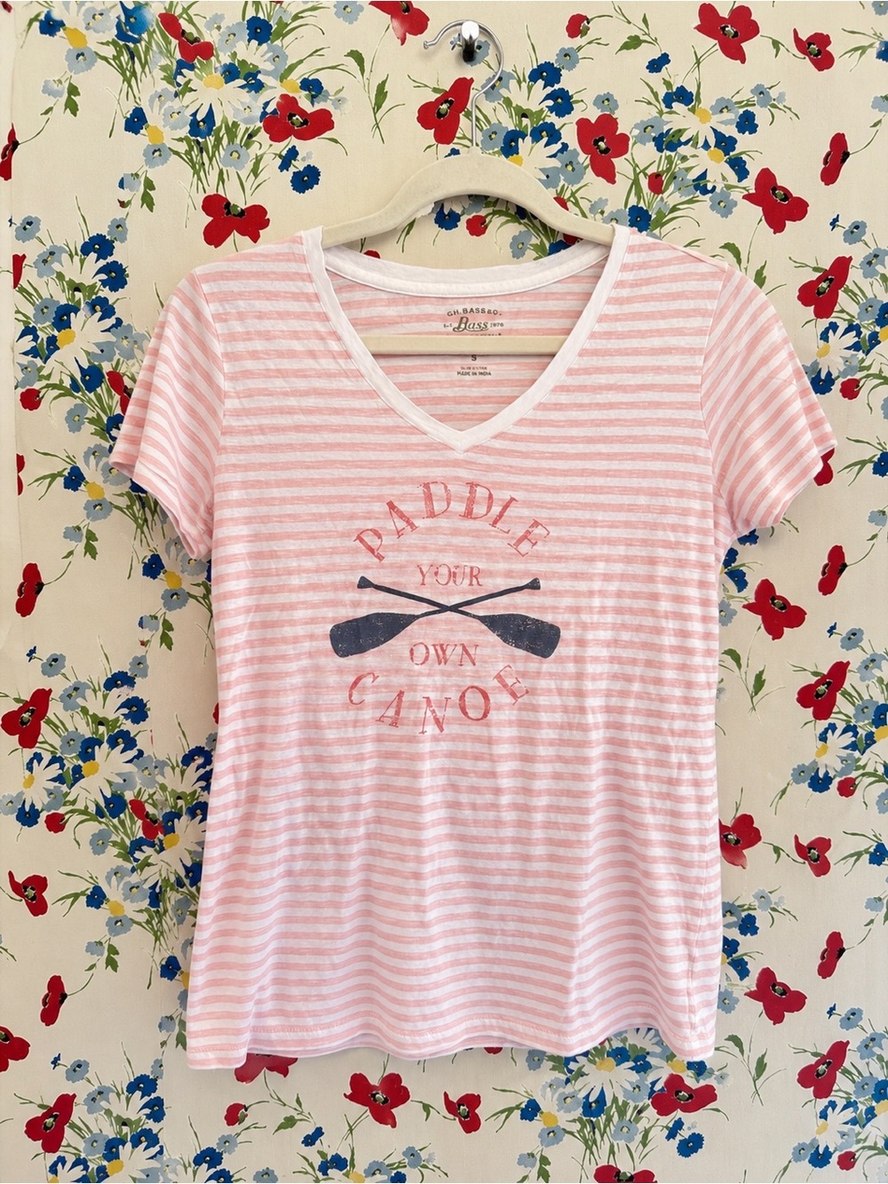 gh bass pink striped paddle your own canoe graphic tee size small coastal preppy